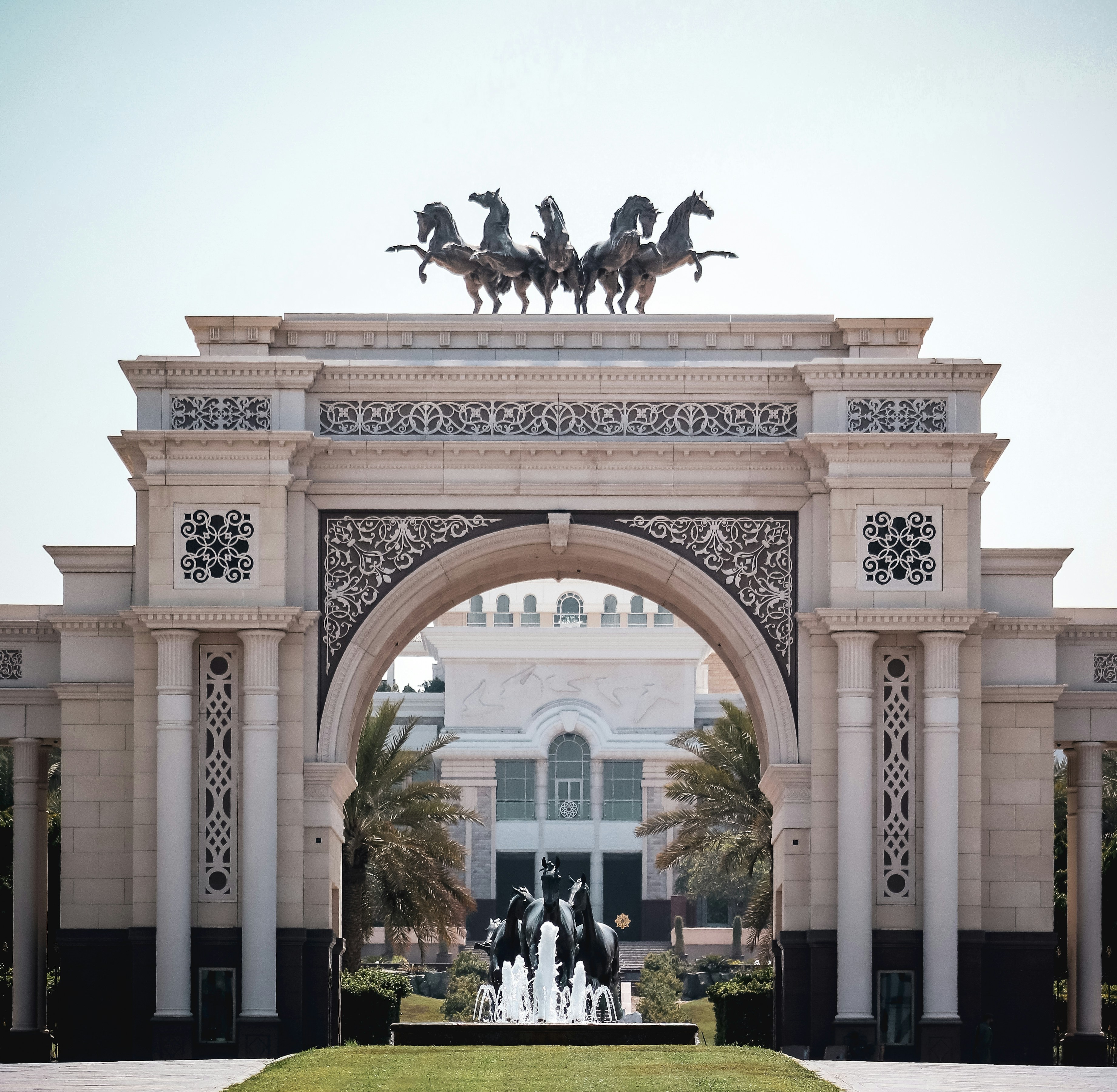 UAE royal equestrian palace with fountain